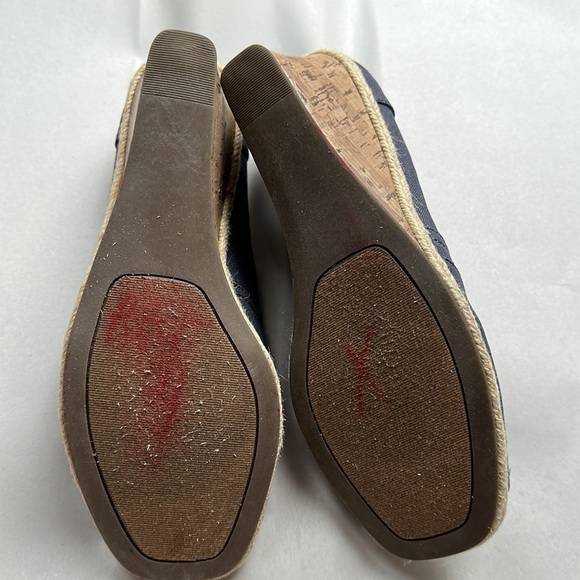 Charming Charlie Denim Peep Toe Platform Cork Espadrille Sandals size 10 Summer - Picture 6 of 7